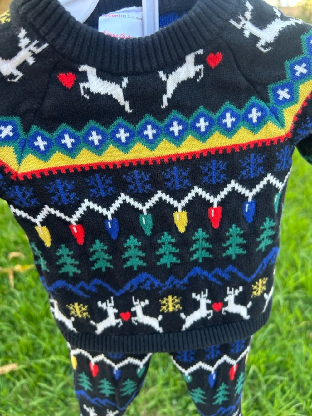 Hanna Andersson Black Holiday Reindeer Knit Baby Matching Set